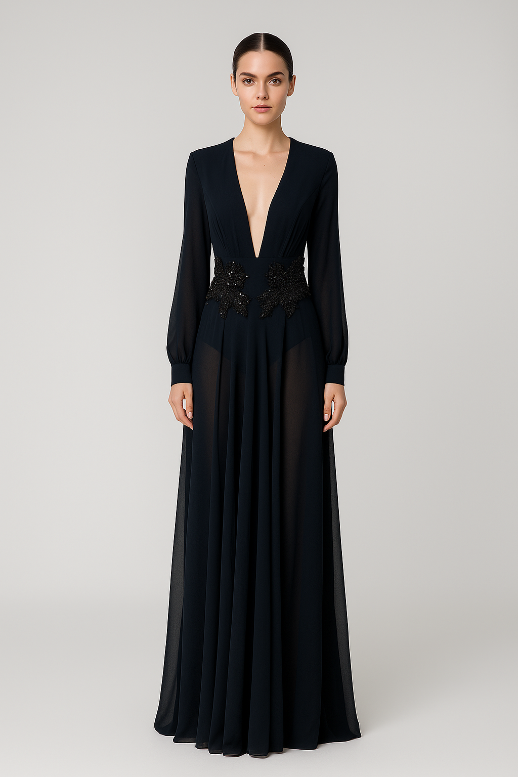 Celest chiffon dress with appliqué