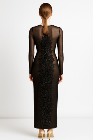 Embroidered Beaded Mesh Evening Gown - Handmade Dress