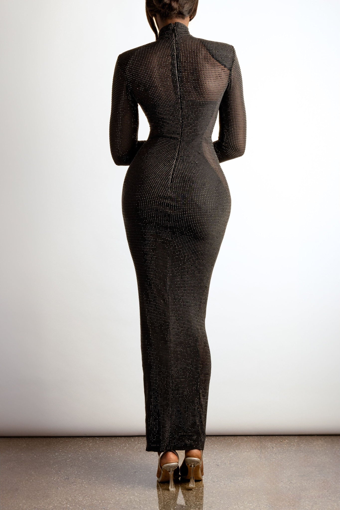 High neck black crystal dress
