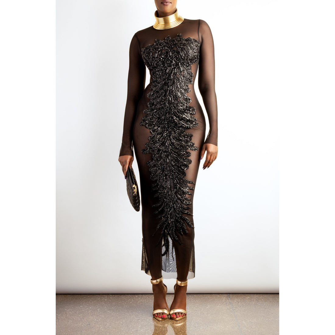 Embroidered beaded  dress front and back