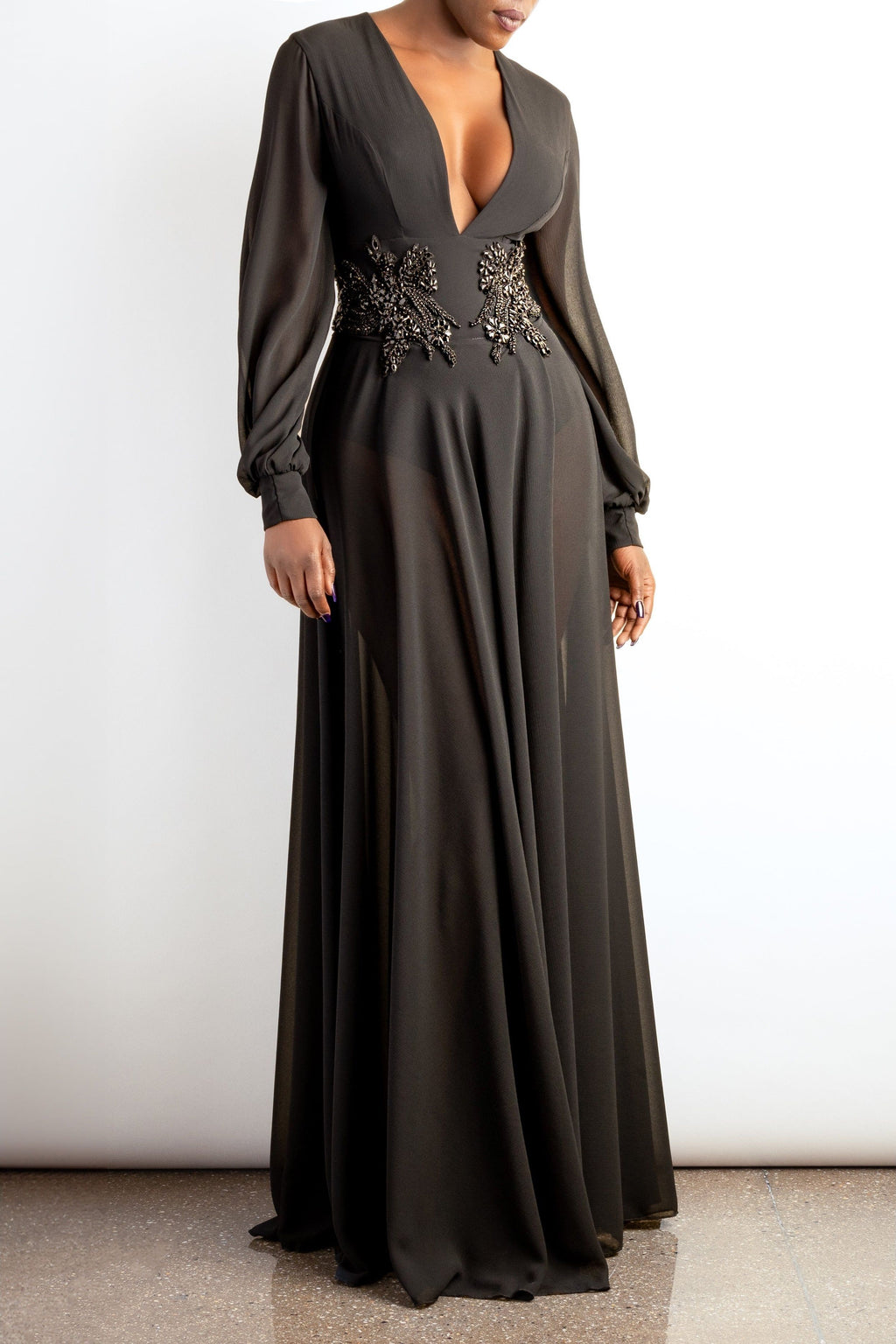 Celest chiffon dress with appliqué