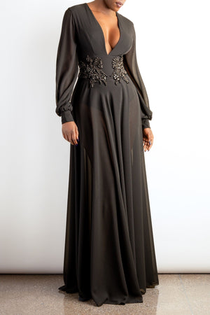Celest chiffon dress with appliqué