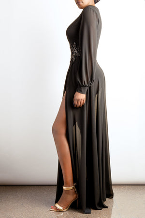 Celest chiffon dress with appliqué