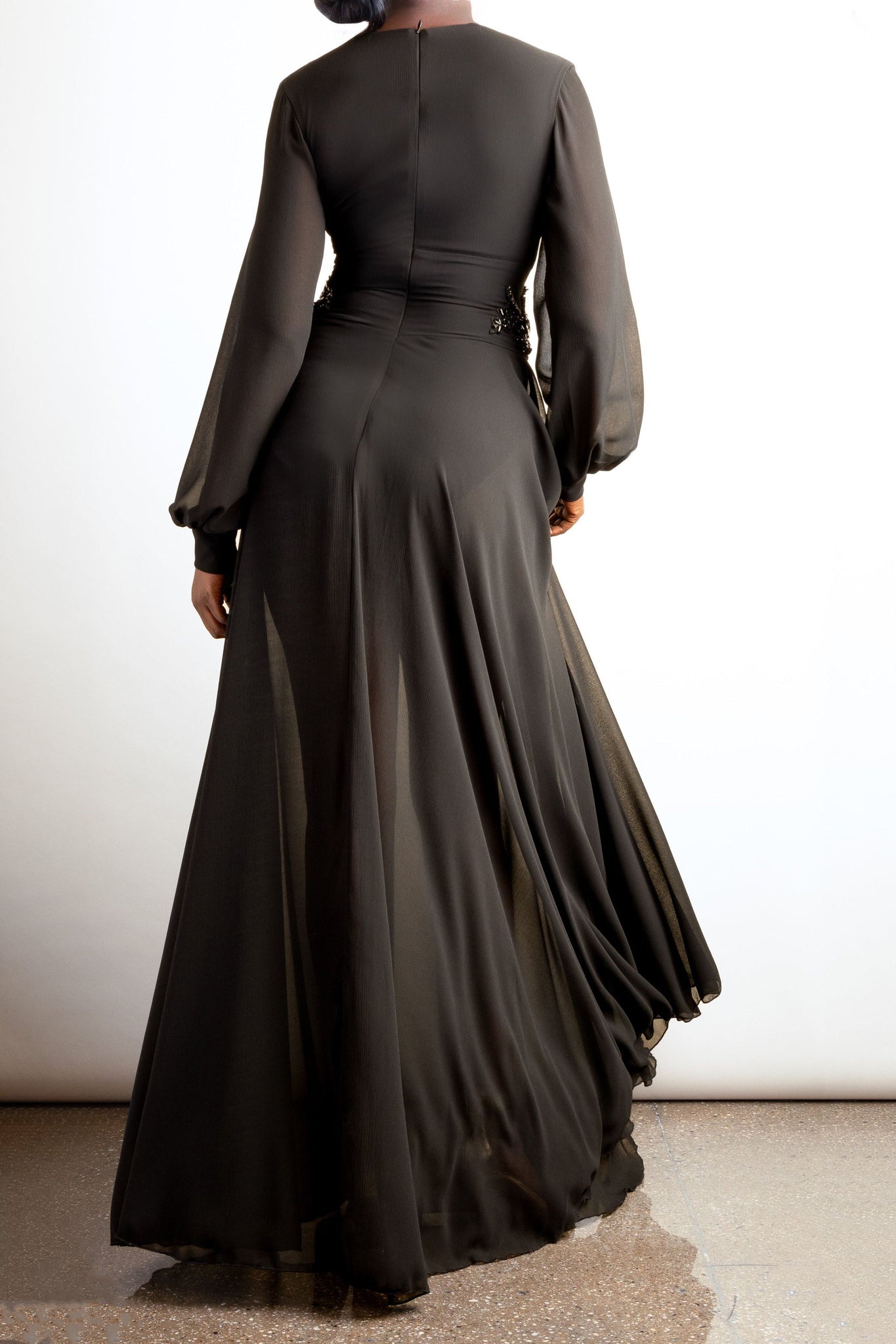 Celest chiffon dress with appliqué