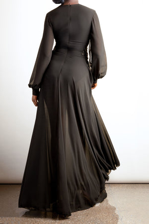 Celest chiffon dress with appliqué