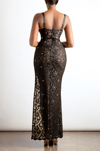 knee length dresses for ladies Noir French Leavers Lace main image 0