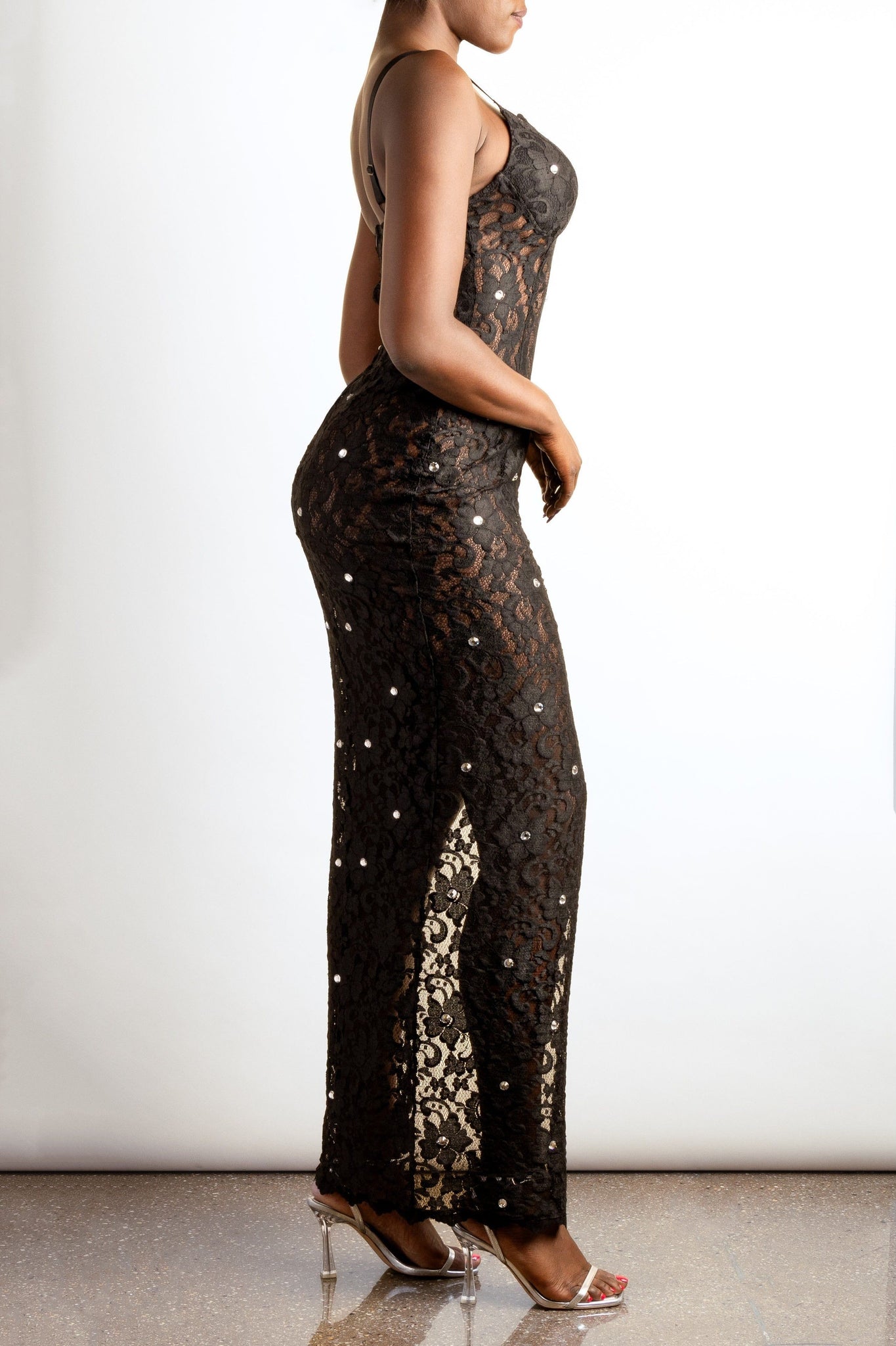 Black  goddess French lace with crystals