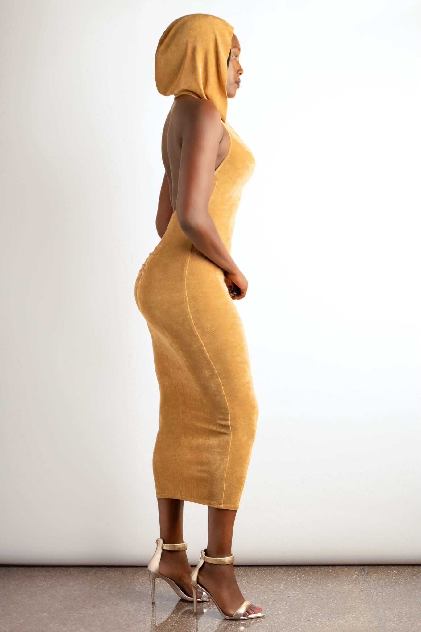 Backless Hoodie Dress with Gathering - Stretch Crepe | L'impasse NYC