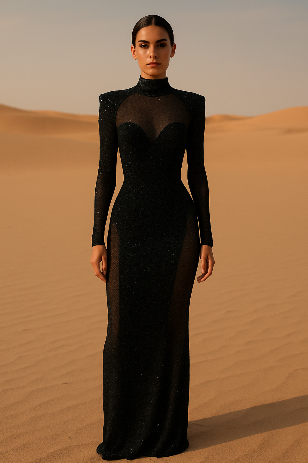 High neck black crystal dress