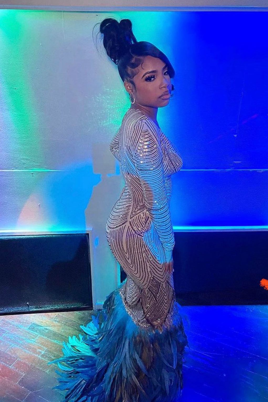 Custom prom dress with feather