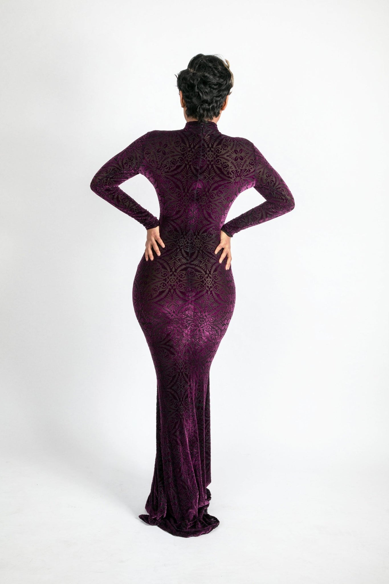 Hight neck purple burnout long dress